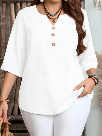 Plus Size Solid Color V-Neck Casual Top