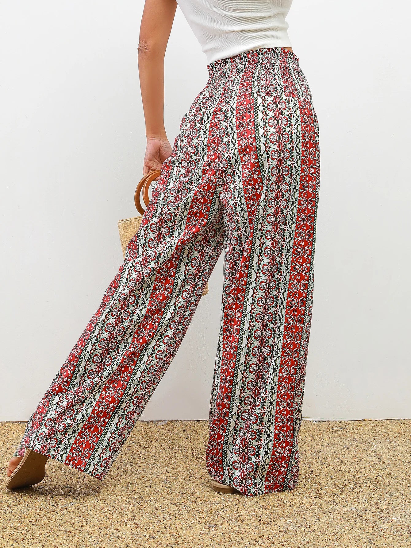 Women’s Bohemian Print Wide Leg Vacation Pants
