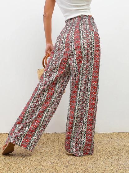 Women’s Bohemian Print Wide Leg Vacation Pants