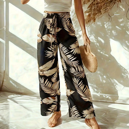 Women’s Bohemian Leaf Print Wide Leg Pants