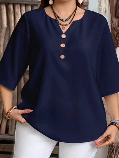 Plus Size Solid Color V-Neck Casual Top