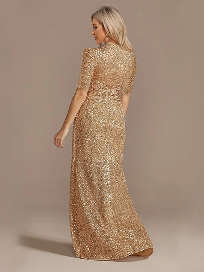 Luxury Sequin V-Neck Floor-Length Evening Gown for Women