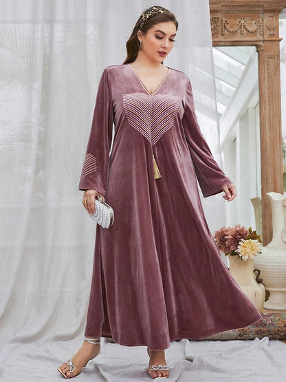 TOLEEN Plus Size Floral Print Velvet Maxi Dress
