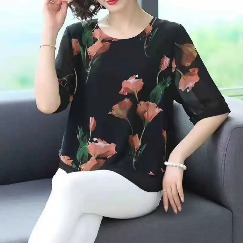 Women’s Loose Chiffon Short Sleeve Blouse