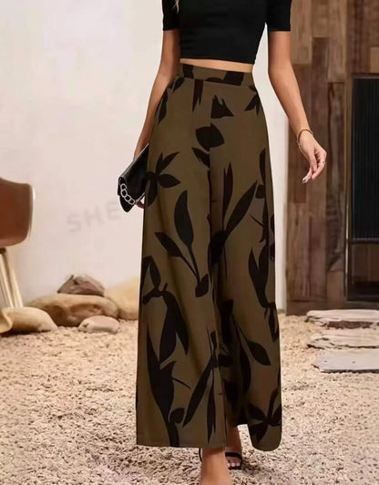 Women’s Leaf Print Wide Leg Casual Pants