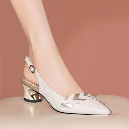 Women's Genuine Leather Pointed-Toe Buckle Heel Sandals