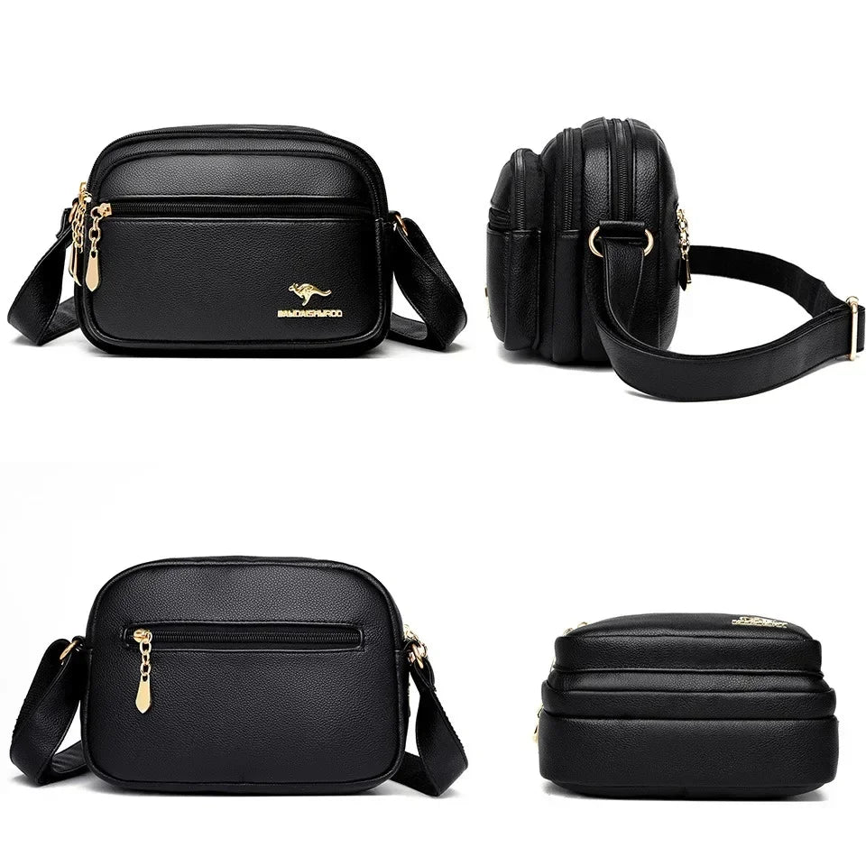 High Quality Soft Leather Multi-Pocket Shoulder Bag