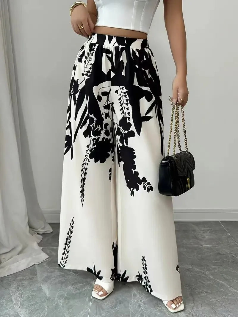 Women’s Tropical Print Wide Leg Pants