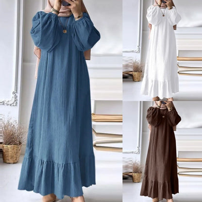Women's Retro Long Sleeve Ruffle Hem Maxi Dress