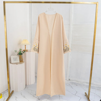Floral Embroidered Open Front Abaya Cardigan for Women