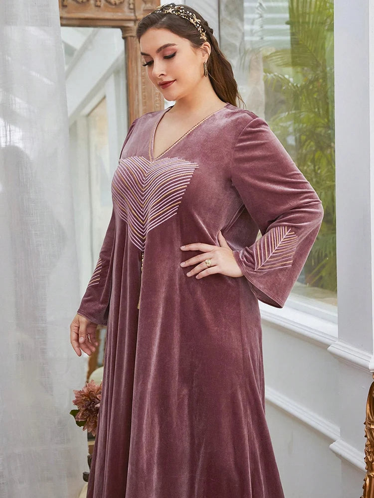 TOLEEN Plus Size Floral Print Velvet Maxi Dress
