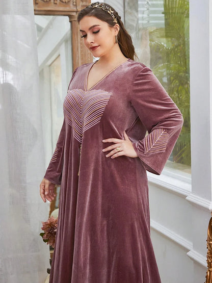 TOLEEN Plus Size Floral Print Velvet Maxi Dress