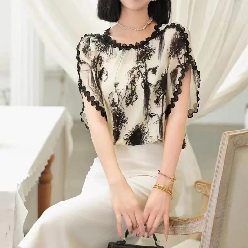 Plus Size Printed Slim Fit Summer Top