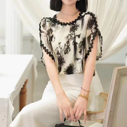 Plus Size Printed Slim Fit Summer Top