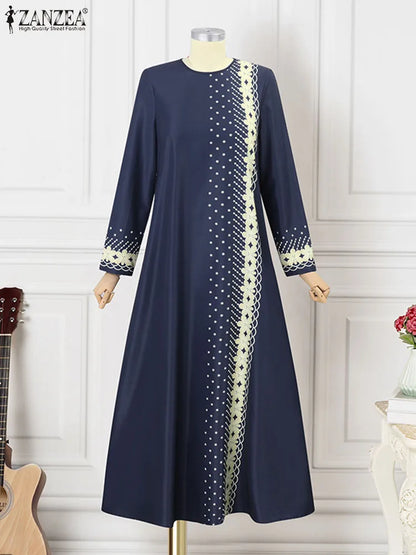 ZANZEA Floral Print Long Sleeve Abaya Maxi Dress for Women