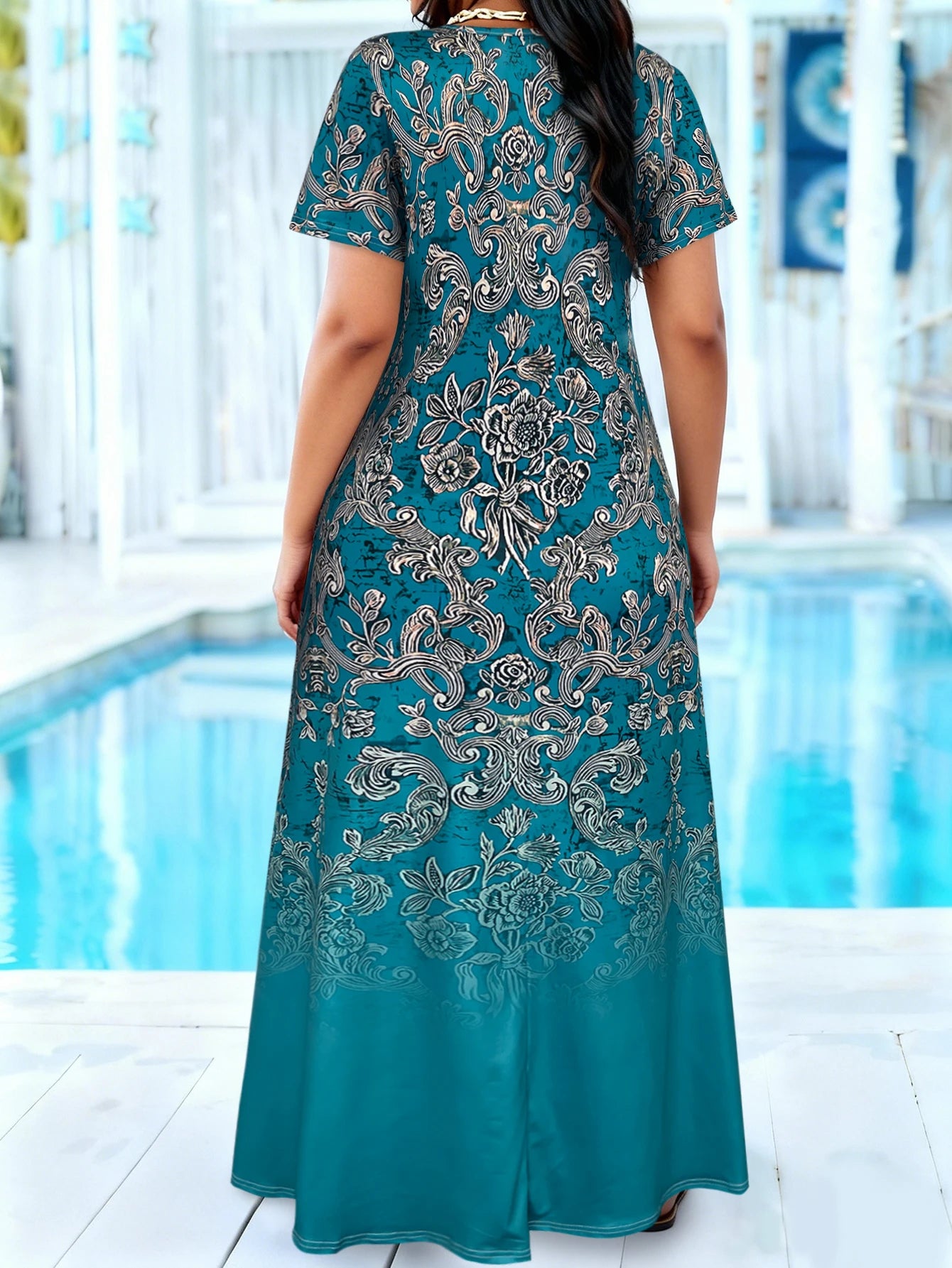 Plus Size Teal Floral Print Maxi Sundress