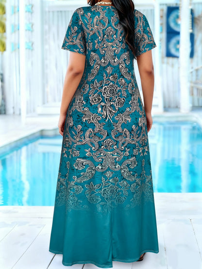Plus Size Teal Floral Print Maxi Sundress