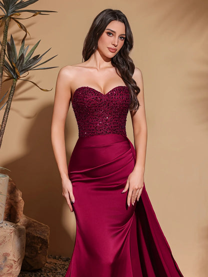 Sequin Tube Top Satin Evening Gown for Women