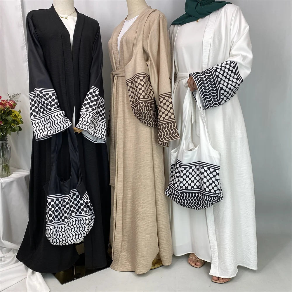 Dubai Elegant Open Abaya Kaftan Dress with Bag for Women