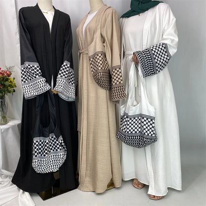 Dubai Elegant Open Abaya Kaftan Dress with Bag for Women