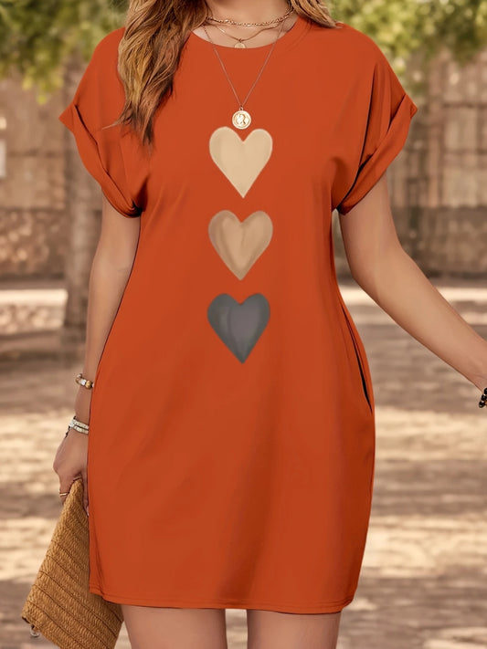Women’s Heart Print Casual T-Shirt Dress