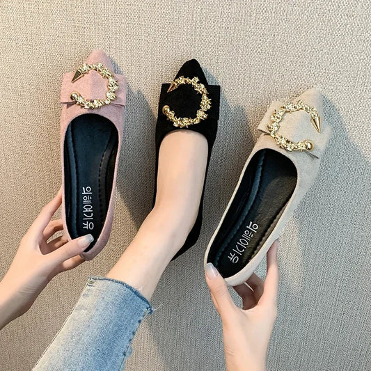 Women's Pointed Toe Metal Accent Casual Flats