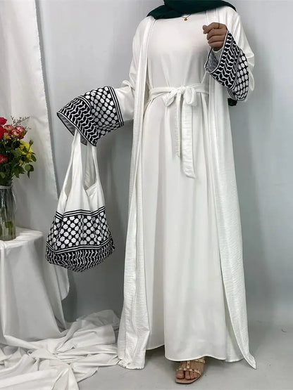 Dubai Elegant Open Abaya Kaftan Dress with Bag for Women