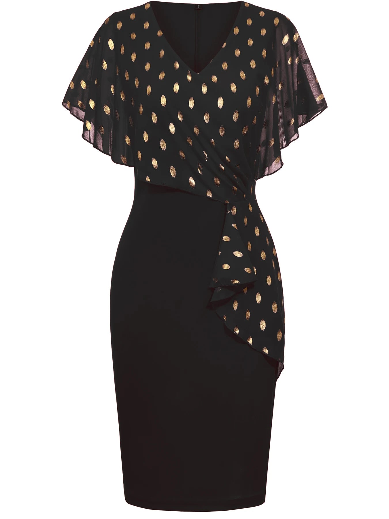 Women’s Polka Dot Cape Ruffle Bodycon Dress