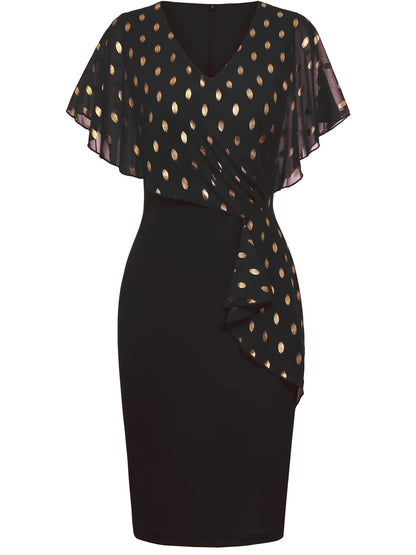 Women’s Polka Dot Cape Ruffle Bodycon Dress