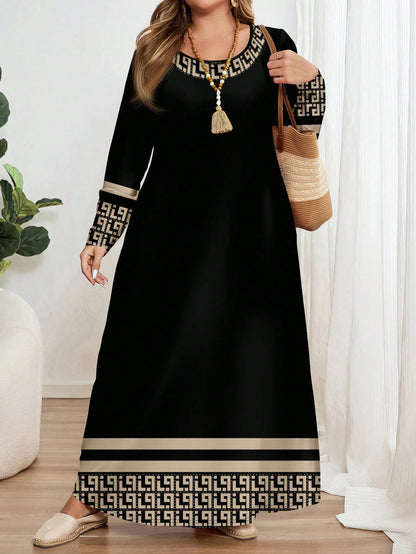 Plus Size Ethnic Geometric Print Dress