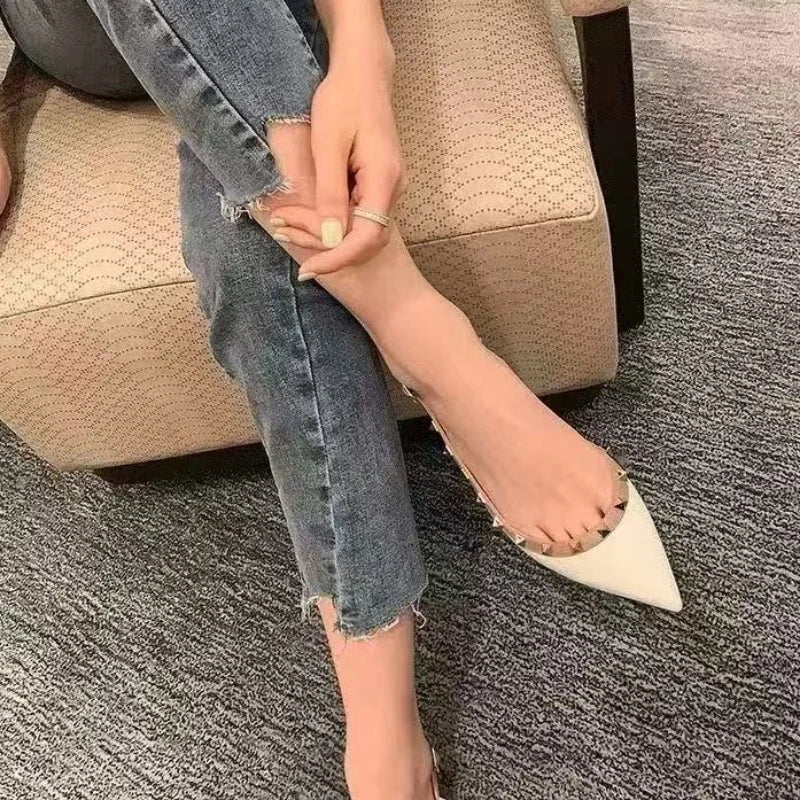 Women's Retro Rivet Pointed-Toe Patent Leather Heels