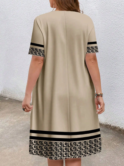 Plus Size Geometric Ethnic Print Pocket Dress
