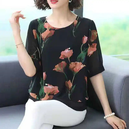 Women’s Loose Chiffon Short Sleeve Blouse