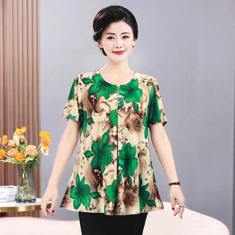 Plus Size Floral Print Pleated T-Shirt