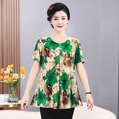 Plus Size Floral Print Pleated T-Shirt