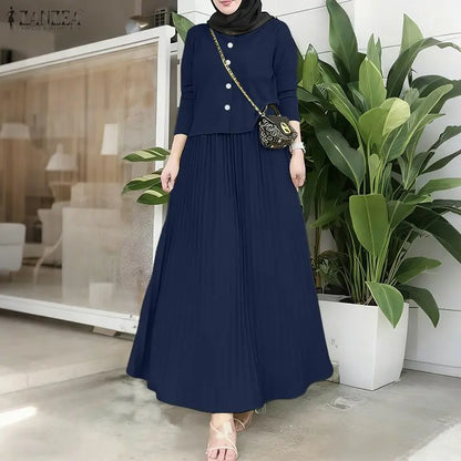 ZANZEA Elegant Long Sleeve Dress & Skirt Set for Women