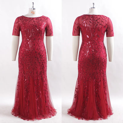 Plus Size Sequin Embroidered Mermaid Evening Gown for Women