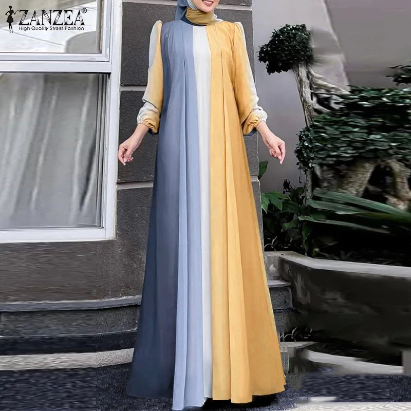 ZANZEA Modest Hijabs Women Long Dresses Muslim Fashion O-Neck Long Sleeve Ombre Dress Abaya Robes Woman Loose Maxi Dress 3XL