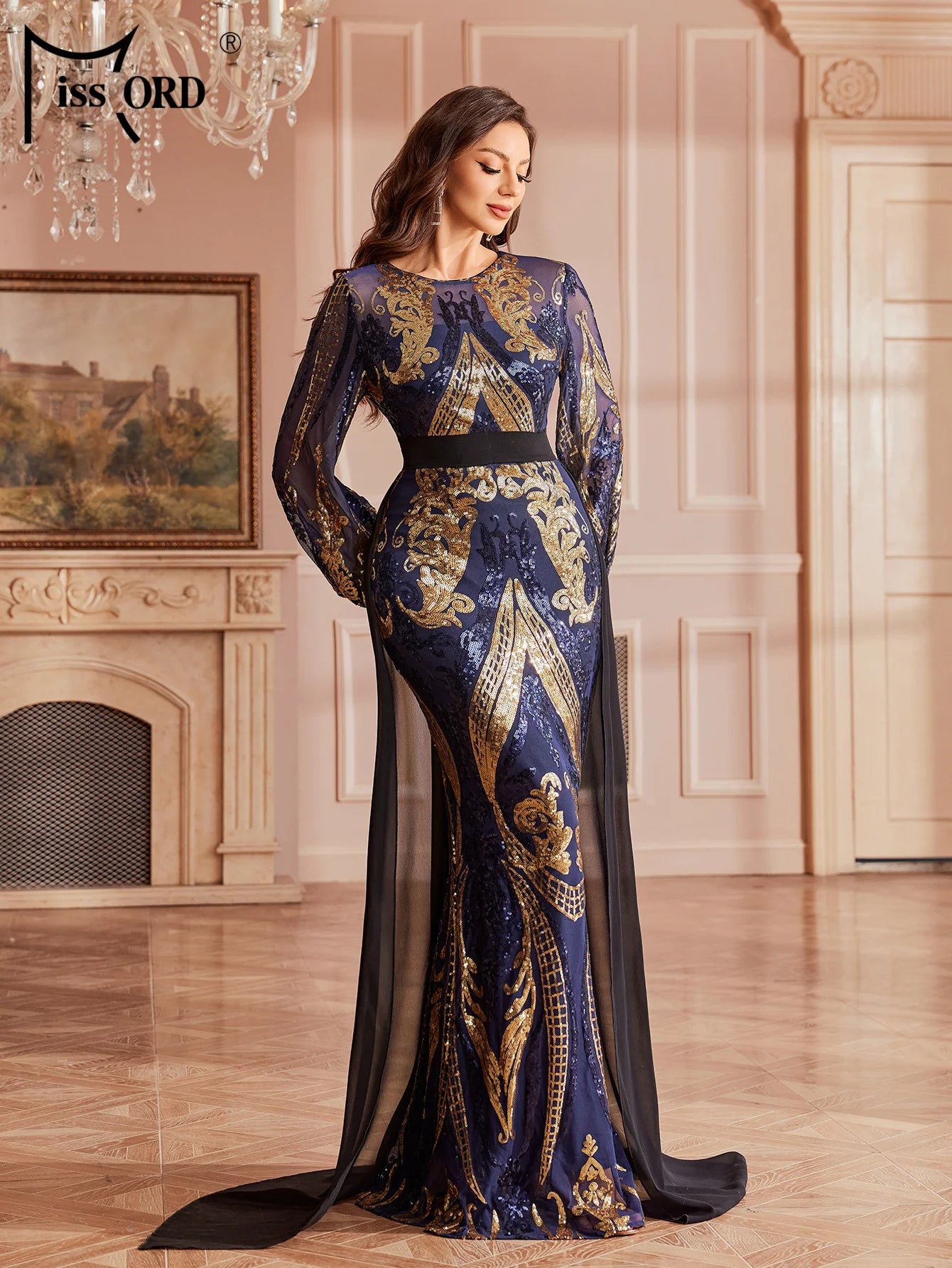 Missord Sequin Lantern Sleeve Mermaid Evening Gown