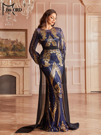 Missord Sequin Lantern Sleeve Mermaid Evening Gown