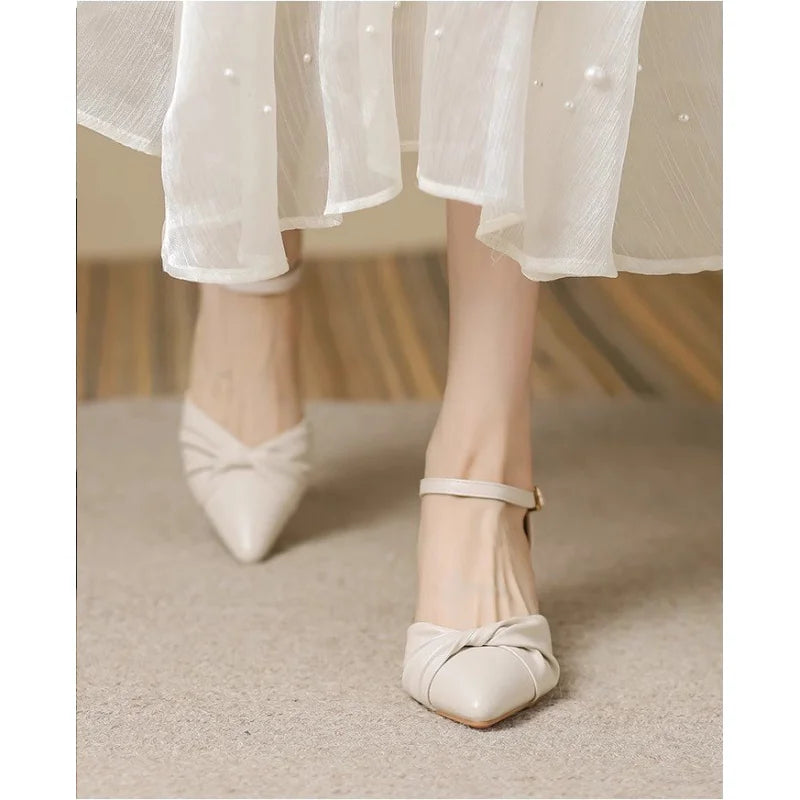 Elegant Bow Ankle Strap Block Heel Pumps for Women