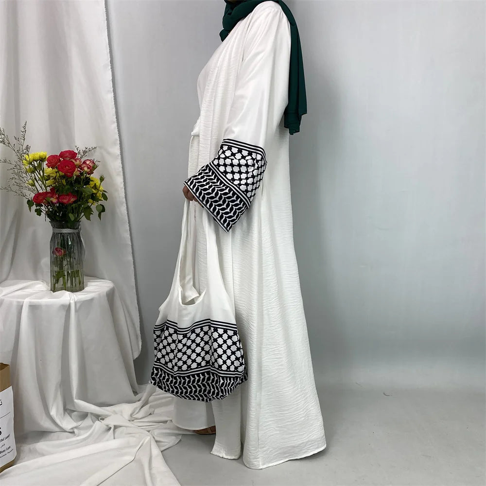 Dubai Elegant Open Abaya Kaftan Dress with Bag for Women