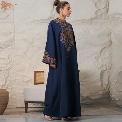 Embroidered V-Neck Dubai Abaya Jalabiya Dress for Women