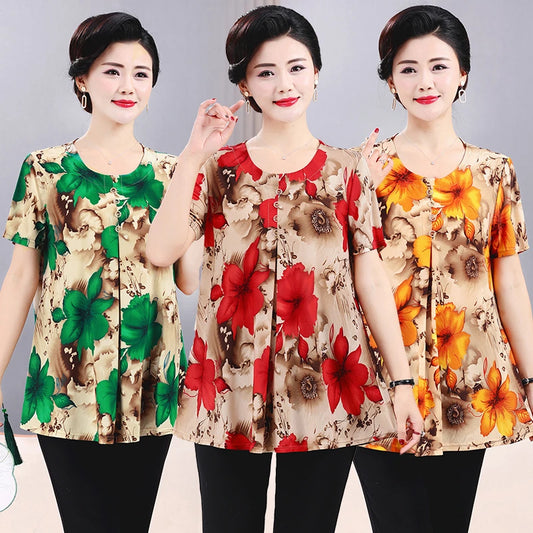 Plus Size Floral Print Pleated T-Shirt