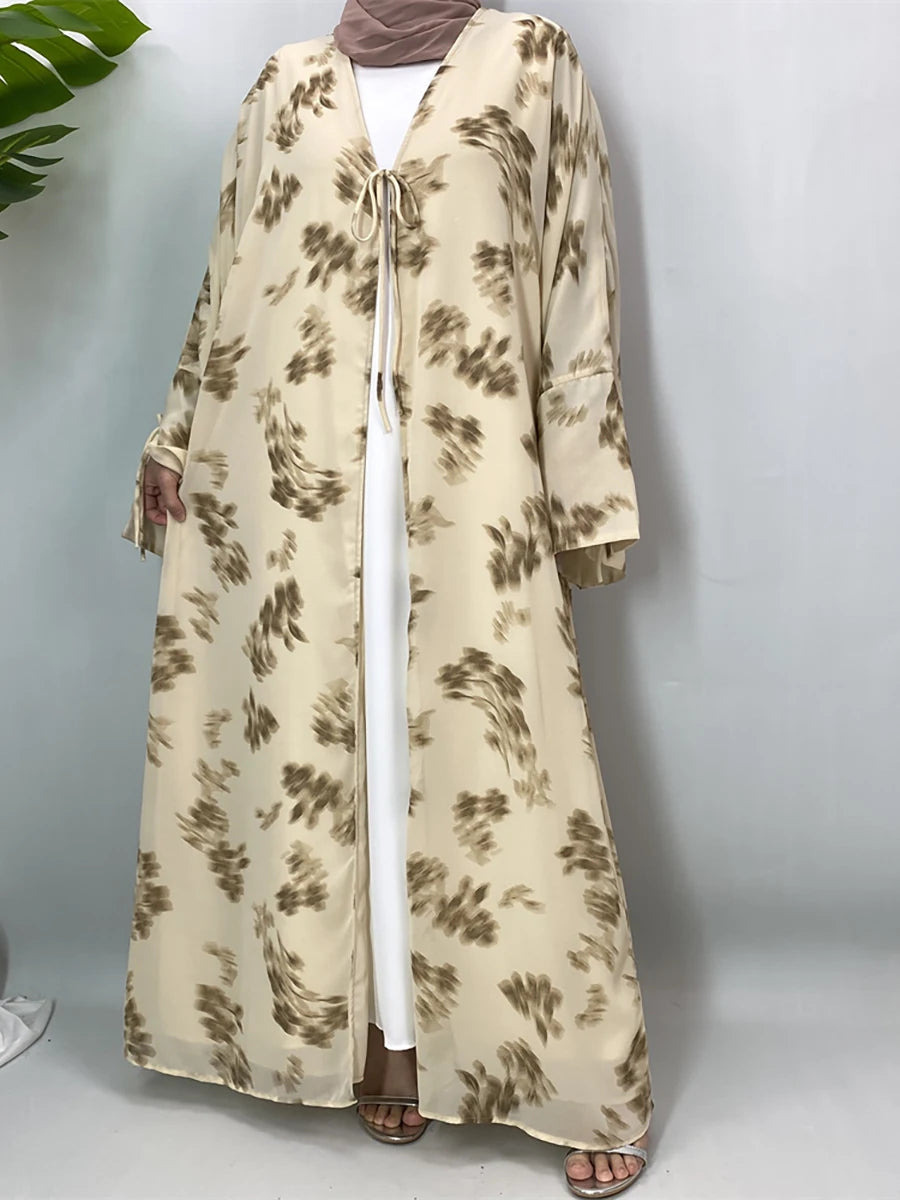 Women's Floral Print Chiffon Open Abaya Kimono