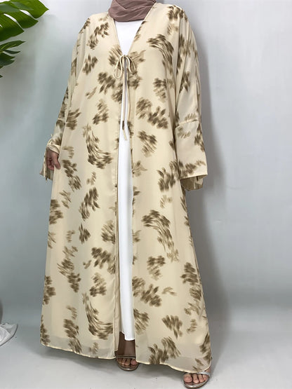 Women's Floral Print Chiffon Open Abaya Kimono