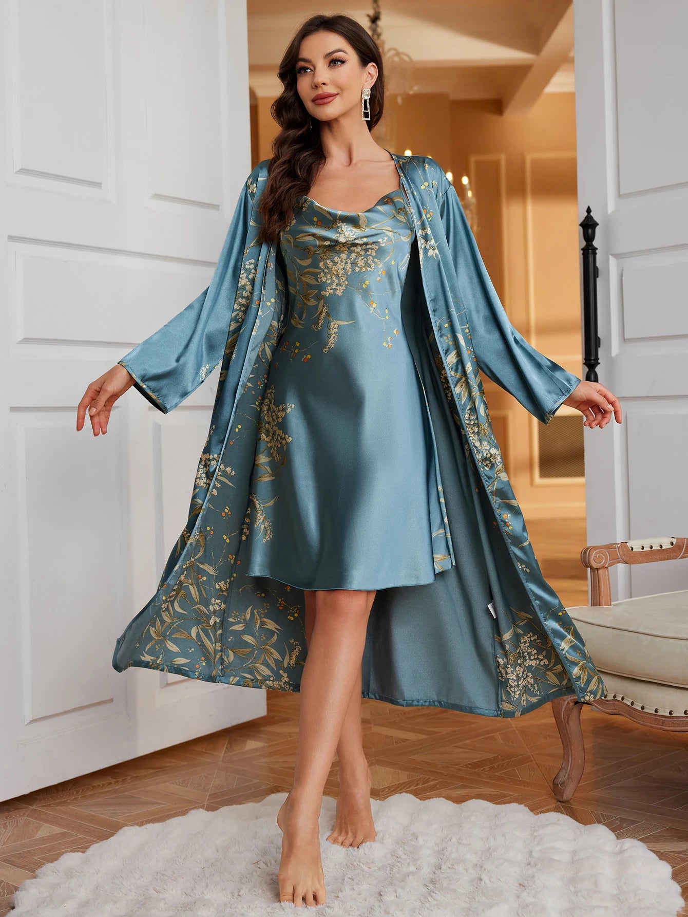 Women’s Printed Robe & Nightdress 2-Piece Set