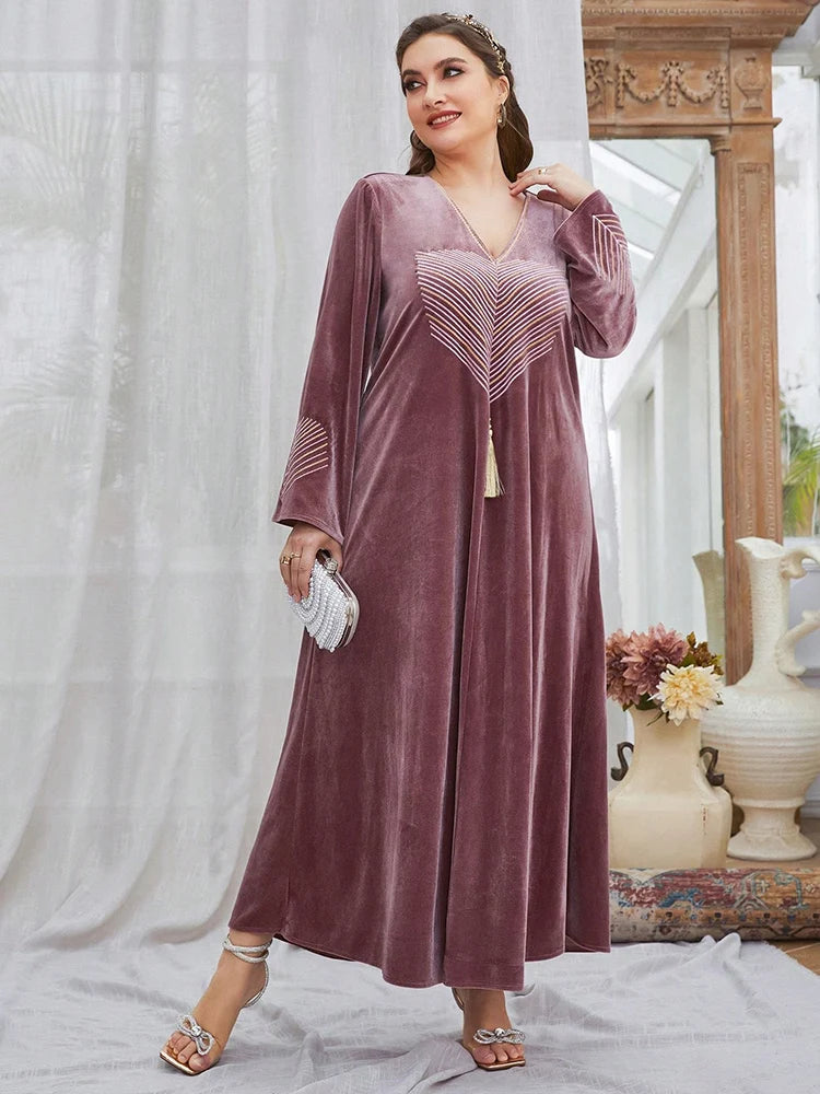 TOLEEN Plus Size Floral Print Velvet Maxi Dress