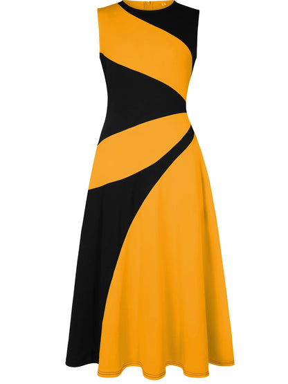 Women’s Sleeveless Colorblock Maxi Skater Dress