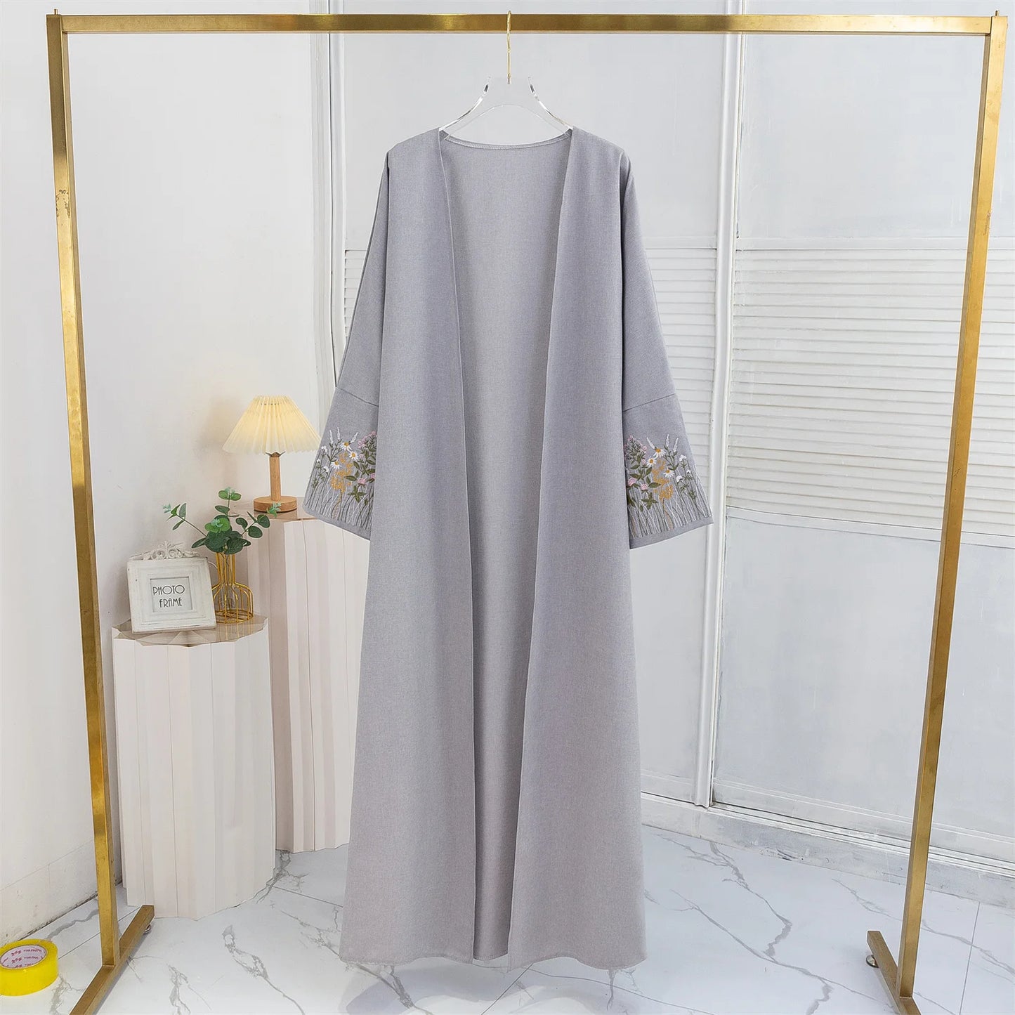 Floral Embroidered Open Front Abaya Cardigan for Women